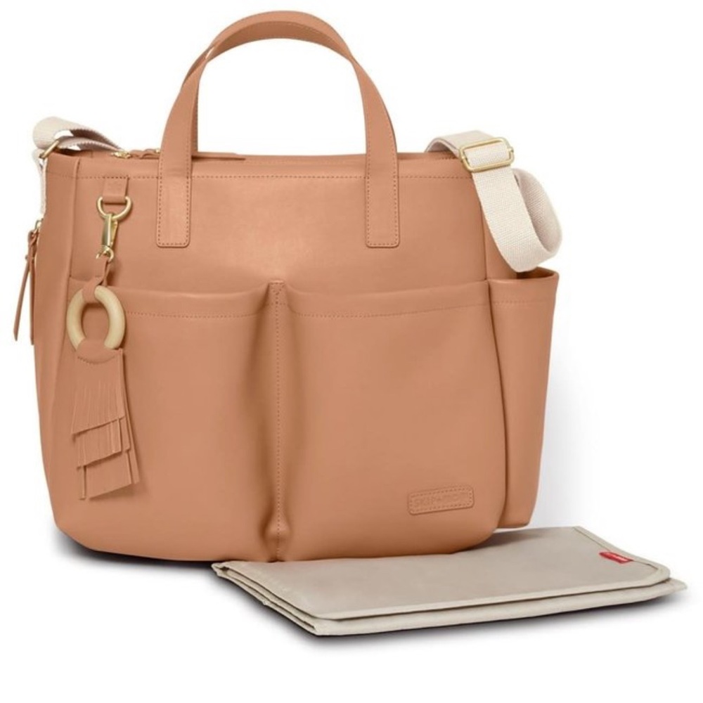 Skip* Hop Tan Leather Tote/Diaper Bag